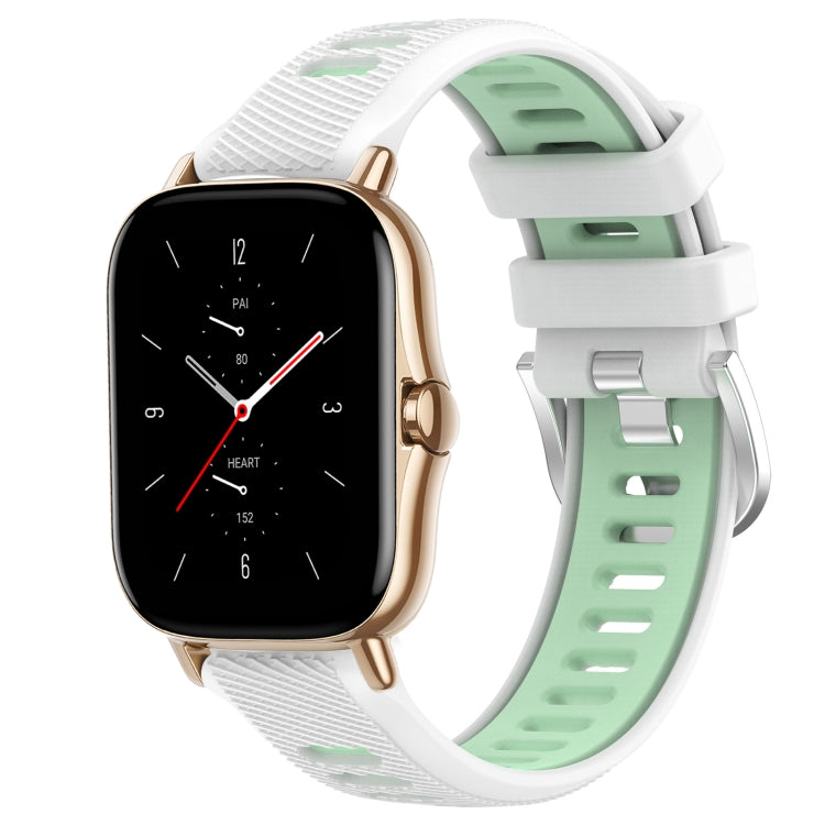 For Amazfit GTS 2 Mini 20mm Cross Texture Two Color Silicone Steel Buckle Watch Band(White+Teal) - Watch Bands by PMC TechLife | Online Shopping South Africa | PMC TechLife | Buy Now Pay Later Mobicred