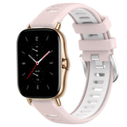 For Amazfit GTS 2 Mini 20mm Cross Texture Two Color Silicone Steel Buckle Watch Band(Pink+White)