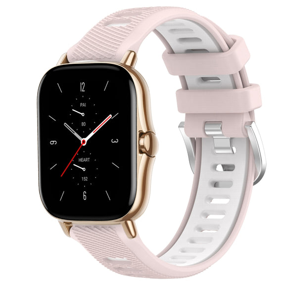 For Amazfit GTS 2 Mini 20mm Cross Texture Two Color Silicone Steel Buckle Watch Band(Pink+White)