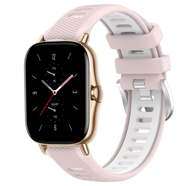 For Amazfit GTS 2 Mini 20mm Cross Texture Two Color Silicone Steel Buckle Watch Band(Pink+White)