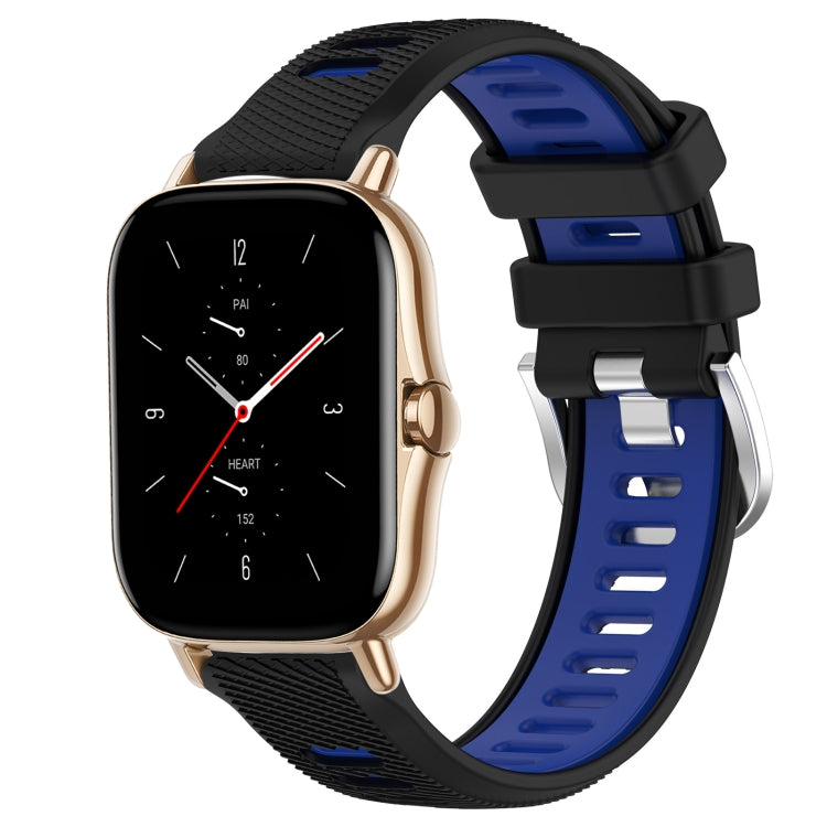 For Amazfit GTS 2 Mini 20mm Cross Texture Two Color Silicone Steel Buckle Watch Band(Black+Blue)