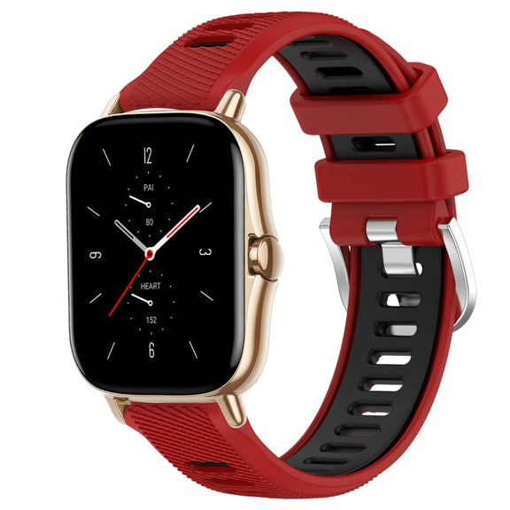 For Amazfit GTS 2 Mini 20mm Cross Texture Two Color Silicone Steel Buckle Watch Band(Red+Black)
