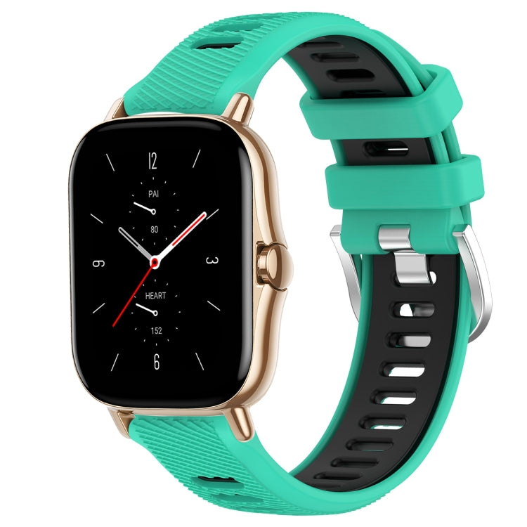 For Amazfit GTS 2 Mini 20mm Cross Texture Two Color Silicone Steel Buckle Watch Band(Lake Blue+Black) - Watch Bands by PMC TechLife | Online Shopping South Africa | PMC TechLife | Buy Now Pay Later Mobicred