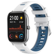 For Amazfit GTS 2 20mm Cross Texture Two Color Silicone Steel Buckle Watch Band(White+Blue)