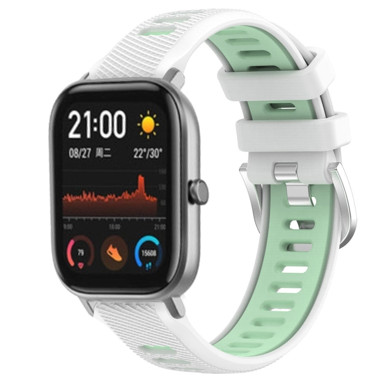 For Amazfit GTS 2 20mm Cross Texture Two Color Silicone Steel Buckle Watch Band(White+Teal) - Watch Bands by PMC TechLife | Online Shopping South Africa | PMC TechLife | Buy Now Pay Later Mobicred