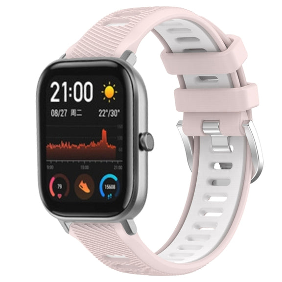 For Amazfit GTS 2 20mm Cross Texture Two Color Silicone Steel Buckle Watch Band(Pink+White)