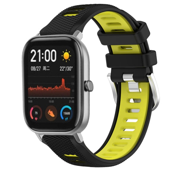 For Amazfit GTS 2 20mm Cross Texture Two Color Silicone Steel Buckle Watch Band(Black+Lime Green)