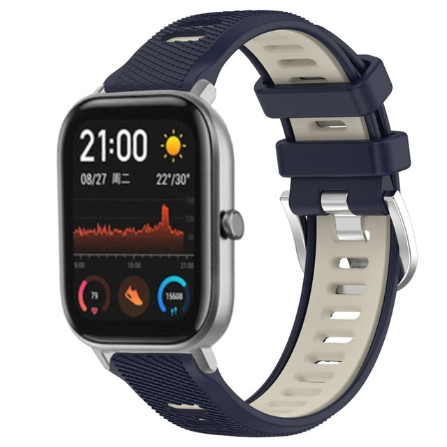 For Amazfit GTS 2 20mm Cross Texture Two Color Silicone Steel Buckle Watch Band(Midnight Blue + Starlight)