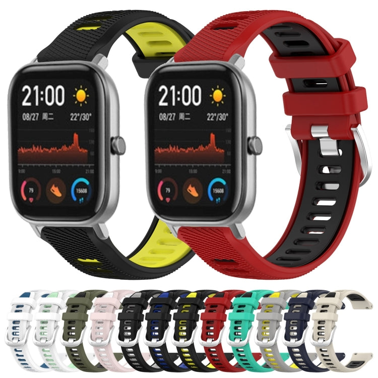 For Amazfit GTS 2 20mm Cross Texture Two Color Silicone Steel Buckle Watch Band(Black+Lime Green)