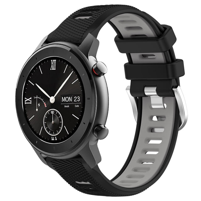 For Amazfit GTS 20mm Cross Texture Two Color Silicone Steel Buckle Watch Band(Black+Grey)