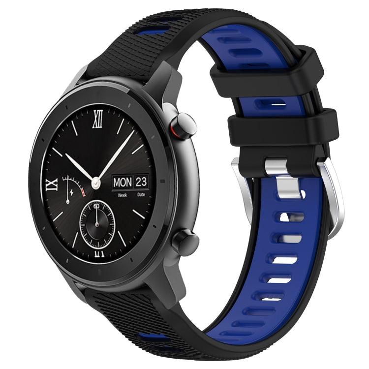 For Amazfit GTS 20mm Cross Texture Two Color Silicone Steel Buckle Watch Band(Black+Blue) - Watch Bands by PMC TechLife | Online Shopping South Africa | PMC TechLife | Buy Now Pay Later Mobicred
