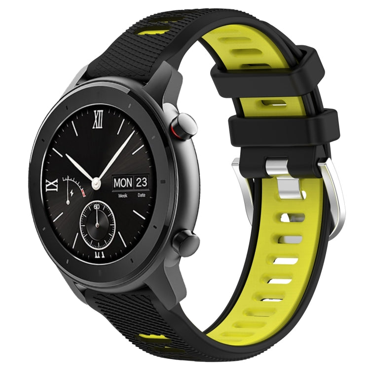 For Amazfit GTS 20mm Cross Texture Two Color Silicone Steel Buckle Watch Band(Black+Lime Green) - Watch Bands by PMC TechLife | Online Shopping South Africa | PMC TechLife | Buy Now Pay Later Mobicred