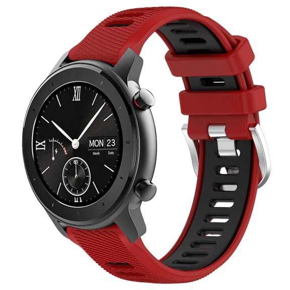 For Amazfit GTS 20mm Cross Texture Two Color Silicone Steel Buckle Watch Band(Red+Black)