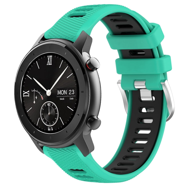 For Amazfit GTS 20mm Cross Texture Two Color Silicone Steel Buckle Watch Band(Lake Blue+Black) - Watch Bands by PMC TechLife | Online Shopping South Africa | PMC TechLife | Buy Now Pay Later Mobicred