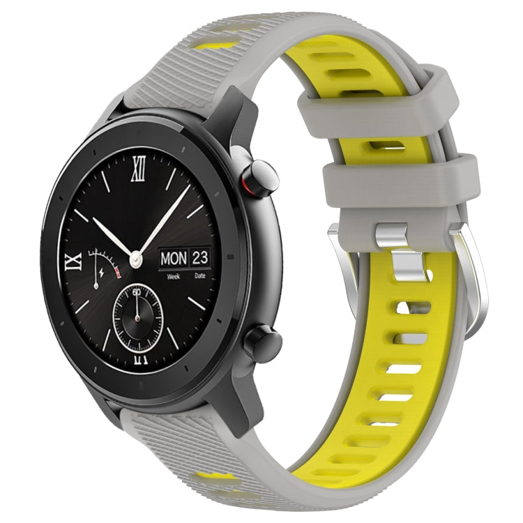 For Amazfit GTS 20mm Cross Texture Two Color Silicone Steel Buckle Watch Band(Grey+Yellow) - Watch Bands by PMC TechLife | Online Shopping South Africa | PMC TechLife | Buy Now Pay Later Mobicred