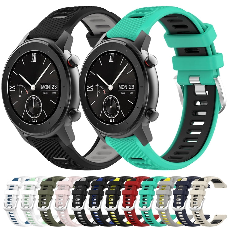 For Amazfit GTS 20mm Cross Texture Two Color Silicone Steel Buckle Watch Band(Black+Blue) - Watch Bands by PMC TechLife | Online Shopping South Africa | PMC TechLife | Buy Now Pay Later Mobicred