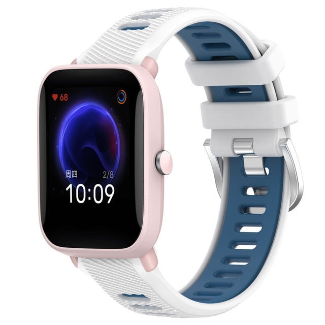 For Amazfit GTR 42MM 20mm Cross Texture Two Color Silicone Steel Buckle Watch Band(White+Blue)