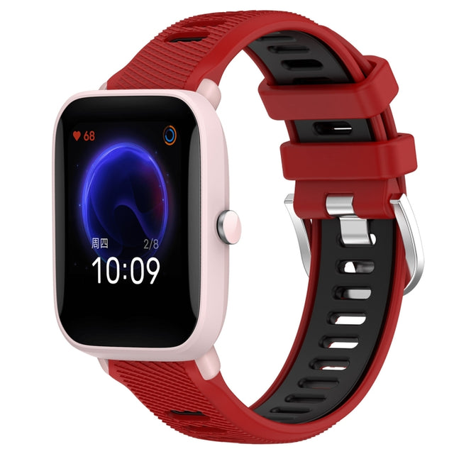 For Amazfit GTR 42MM 20mm Cross Texture Two Color Silicone Steel Buckle Watch Band(Red+Black)