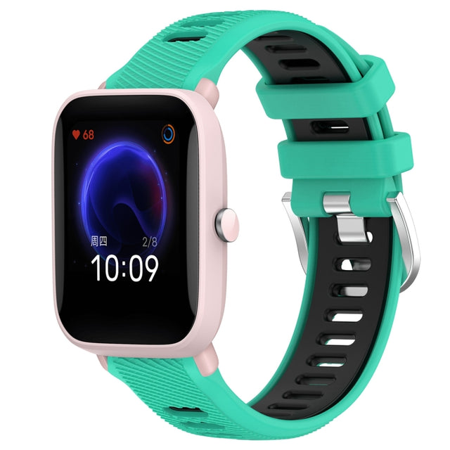 For Amazfit GTR 42MM 20mm Cross Texture Two Color Silicone Steel Buckle Watch Band(Lake Blue+Black)