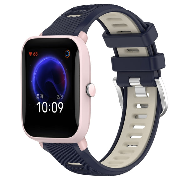 For Amazfit GTR 42MM 20mm Cross Texture Two Color Silicone Steel Buckle Watch Band(Midnight Blue + Starlight)