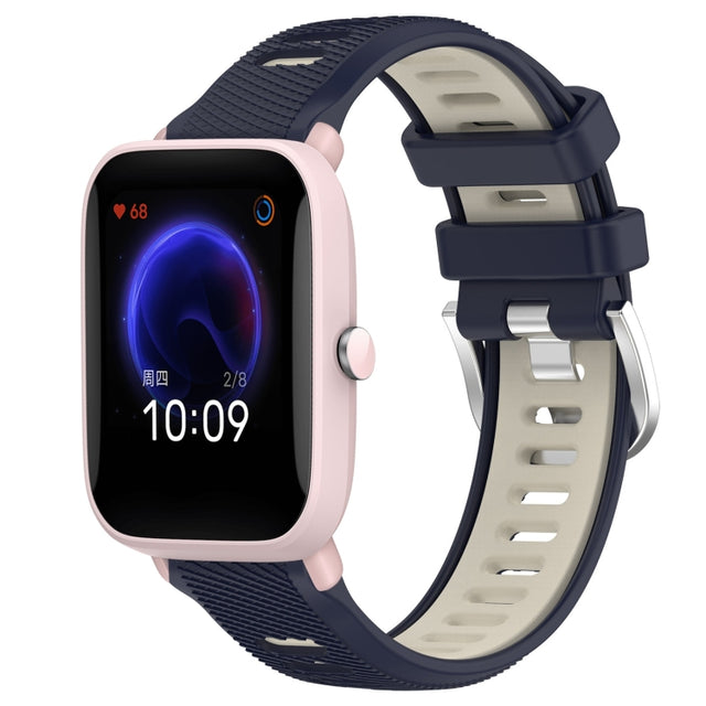 For Amazfit GTR 42MM 20mm Cross Texture Two Color Silicone Steel Buckle Watch Band(Midnight Blue + Starlight)