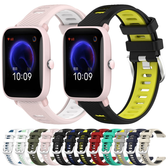 For Amazfit GTR 42MM 20mm Cross Texture Two Color Silicone Steel Buckle Watch Band(Midnight Blue + Starlight)