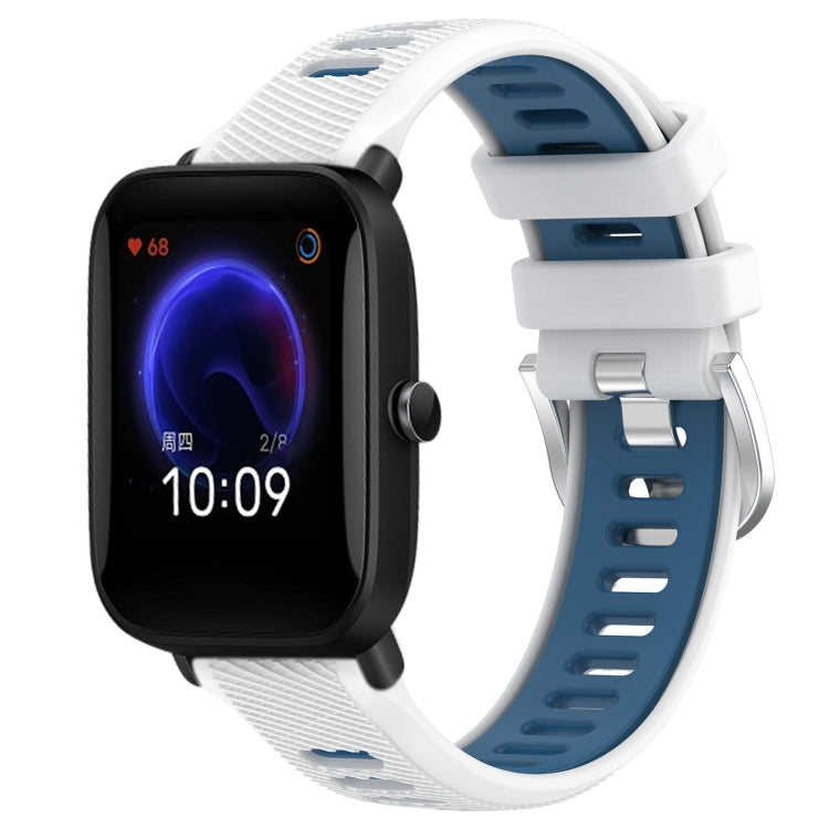 For Amazfit Pop Pro 20mm Cross Texture Two Color Silicone Steel Buckle Watch Band(White+Blue)