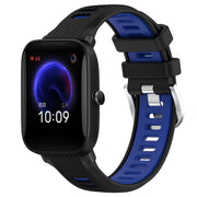 For Amazfit Pop Pro 20mm Cross Texture Two Color Silicone Steel Buckle Watch Band(Black+Blue)