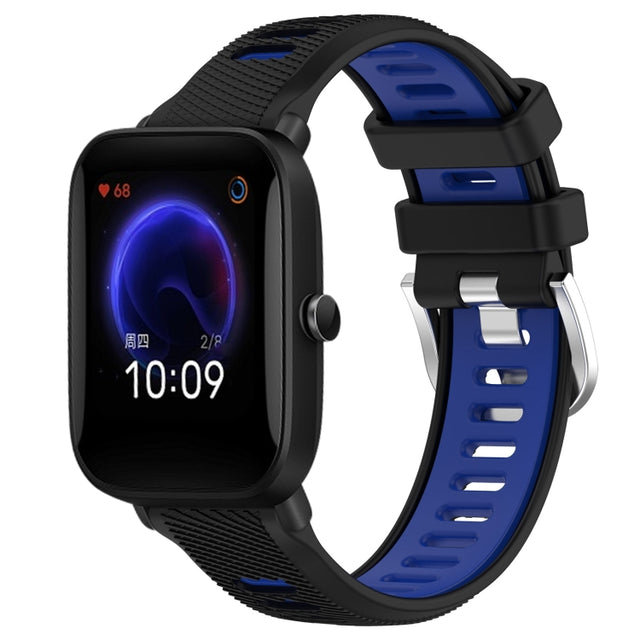 For Amazfit Pop Pro 20mm Cross Texture Two Color Silicone Steel Buckle Watch Band(Black+Blue)