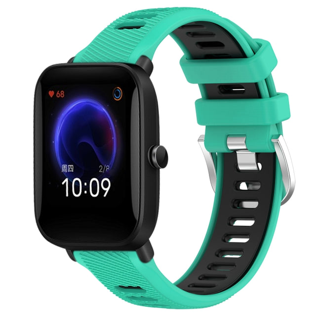 For Amazfit Pop Pro 20mm Cross Texture Two Color Silicone Steel Buckle Watch Band(Lake Blue+Black)