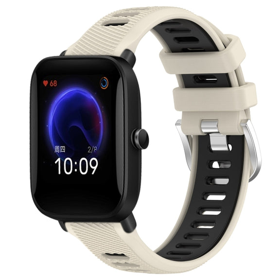 For Amazfit Pop Pro 20mm Cross Texture Two Color Silicone Steel Buckle Watch Band(Starlight+Black)