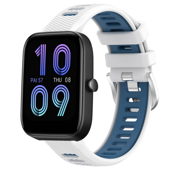 For Amazfit Pop 20mm Cross Texture Two Color Silicone Steel Buckle Watch Band(White+Blue)