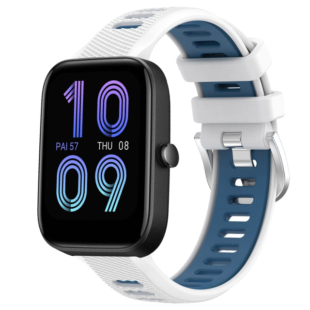 For Amazfit Pop 20mm Cross Texture Two Color Silicone Steel Buckle Watch Band(White+Blue)