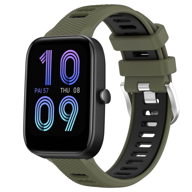 For Amazfit Pop 20mm Cross Texture Two Color Silicone Steel Buckle Watch Band(Army Green+Black)