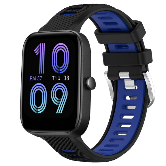 For Amazfit Pop 20mm Cross Texture Two Color Silicone Steel Buckle Watch Band(Black+Blue)
