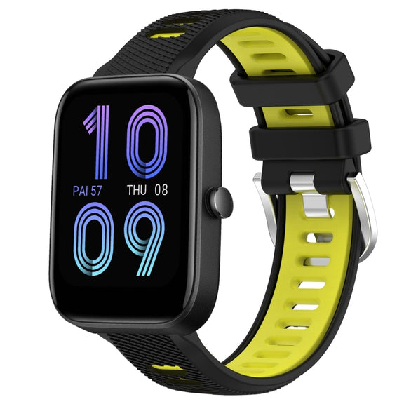 For Amazfit Pop 20mm Cross Texture Two Color Silicone Steel Buckle Watch Band(Black+Lime Green)