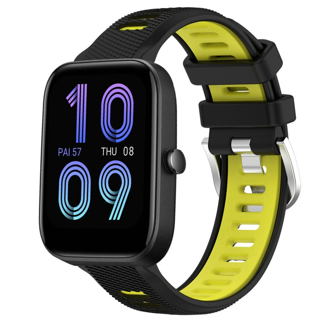 For Amazfit Pop 20mm Cross Texture Two Color Silicone Steel Buckle Watch Band(Black+Lime Green)