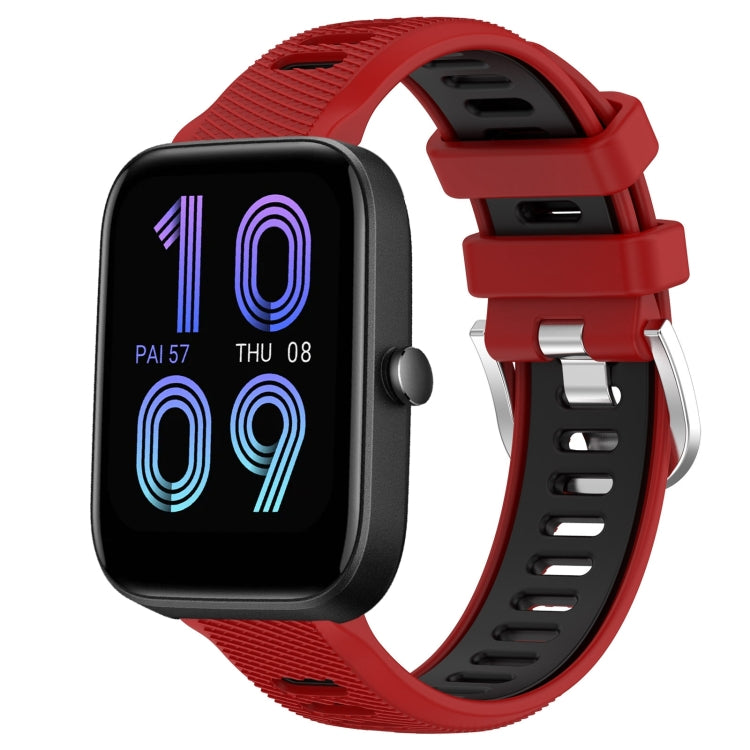 For Amazfit Pop 20mm Cross Texture Two Color Silicone Steel Buckle Watch Band(Red+Black) - Watch Bands by PMC TechLife | Online Shopping South Africa | PMC TechLife | Buy Now Pay Later Mobicred