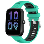 For Amazfit Pop 20mm Cross Texture Two Color Silicone Steel Buckle Watch Band(Lake Blue+Black)