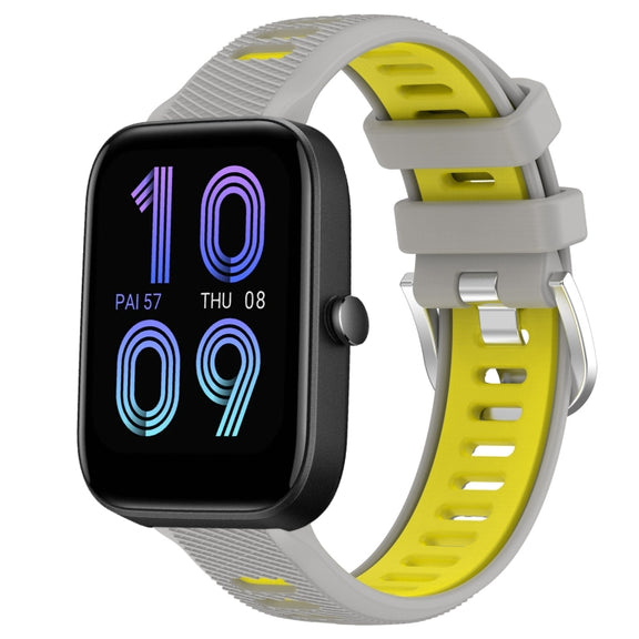 For Amazfit Pop 20mm Cross Texture Two Color Silicone Steel Buckle Watch Band(Grey+Yellow)
