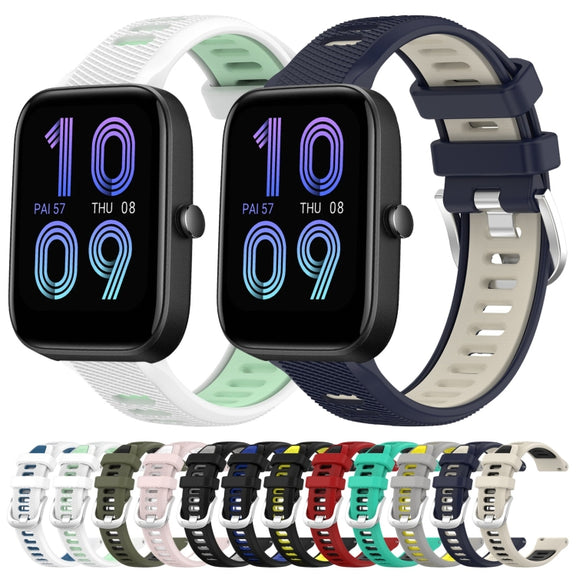 For Amazfit Pop 20mm Cross Texture Two Color Silicone Steel Buckle Watch Band(White+Blue)