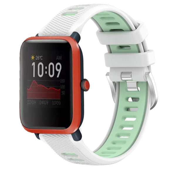 For Amazfit Bip3 20mm Cross Texture Two Color Silicone Steel Buckle Watch Band(White+Teal)