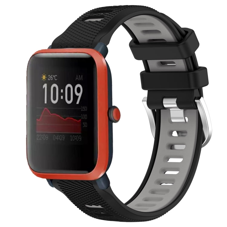For Amazfit Bip3 20mm Cross Texture Two Color Silicone Steel Buckle Watch Band(Black+Grey) - Watch Bands by PMC TechLife | Online Shopping South Africa | PMC TechLife | Buy Now Pay Later Mobicred
