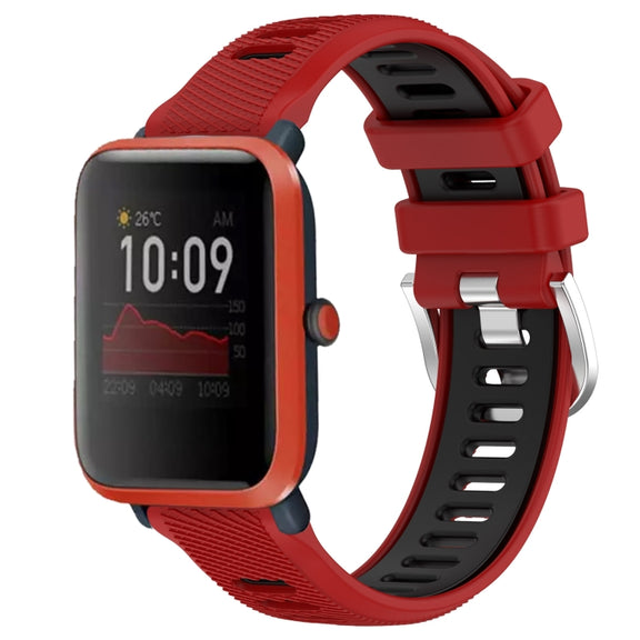 For Amazfit Bip3 20mm Cross Texture Two Color Silicone Steel Buckle Watch Band(Red+Black)