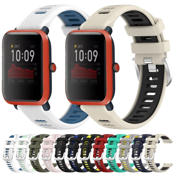 For Amazfit Bip3 20mm Cross Texture Two Color Silicone Steel Buckle Watch Band(White+Blue)