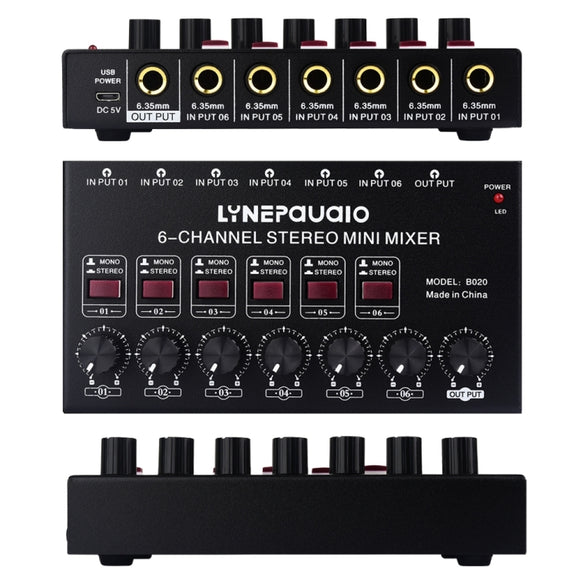 B020 Mini 6-Channel Stereo Audio Mixer Musical Instrument Mixer Electric Wind Electric Guitar Electronic Piano Drums Mixer