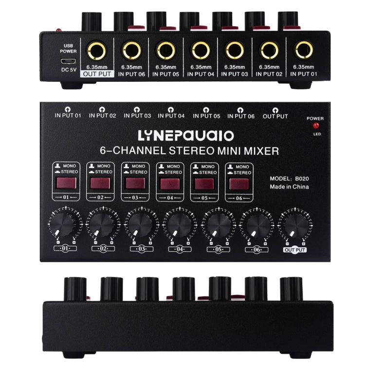 B020 Mini 6-Channel Stereo Audio Mixer Musical Instrument Mixer Electric Wind Electric Guitar Electronic Piano Drums Mixer