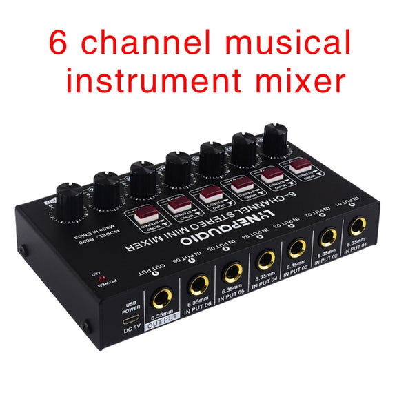 B020 Mini 6-Channel Stereo Audio Mixer Musical Instrument Mixer Electric Wind Electric Guitar Electronic Piano Drums Mixer
