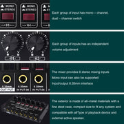 B020 Mini 6-Channel Stereo Audio Mixer Musical Instrument Mixer Electric Wind Electric Guitar Electronic Piano Drums Mixer