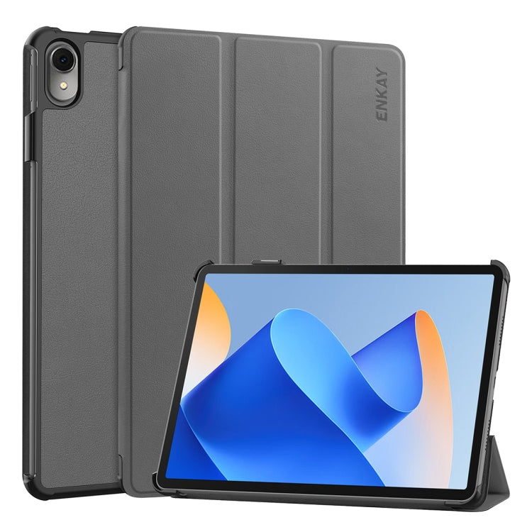 For Huawei MatePad 11 2023 ENKAY Tri-fold Custer Texture Leather Stand Smart Case(Grey) - Huawei by ENKAY | Online Shopping South Africa | PMC TechLife | Buy Now Pay Later Mobicred